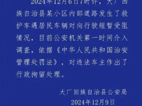 警方通报：不给救护车让路私家车车主被拘