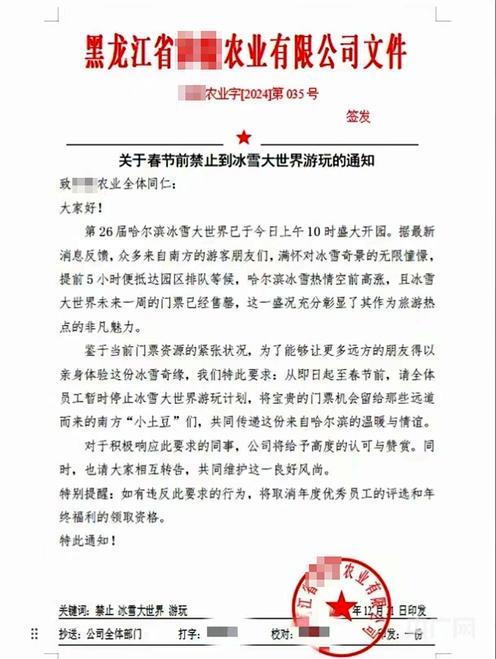 哈尔滨一公司禁止员工游玩冰雪大世界 引发网友质疑合理性  第2张