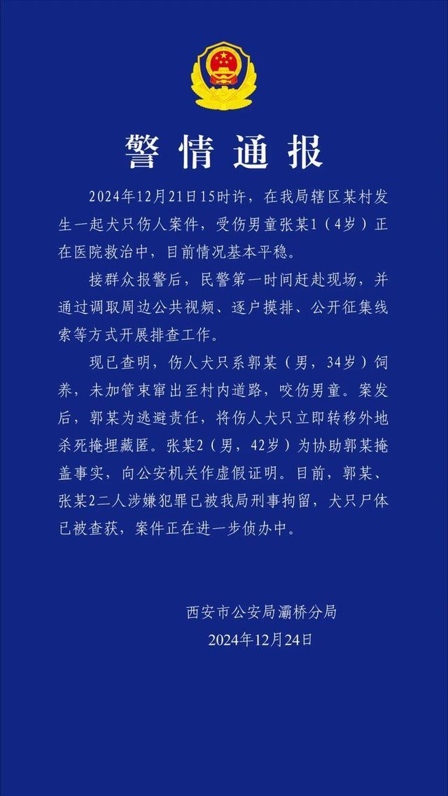 西安警方通报男童遭恶犬咬伤 案件详情公布  第1张